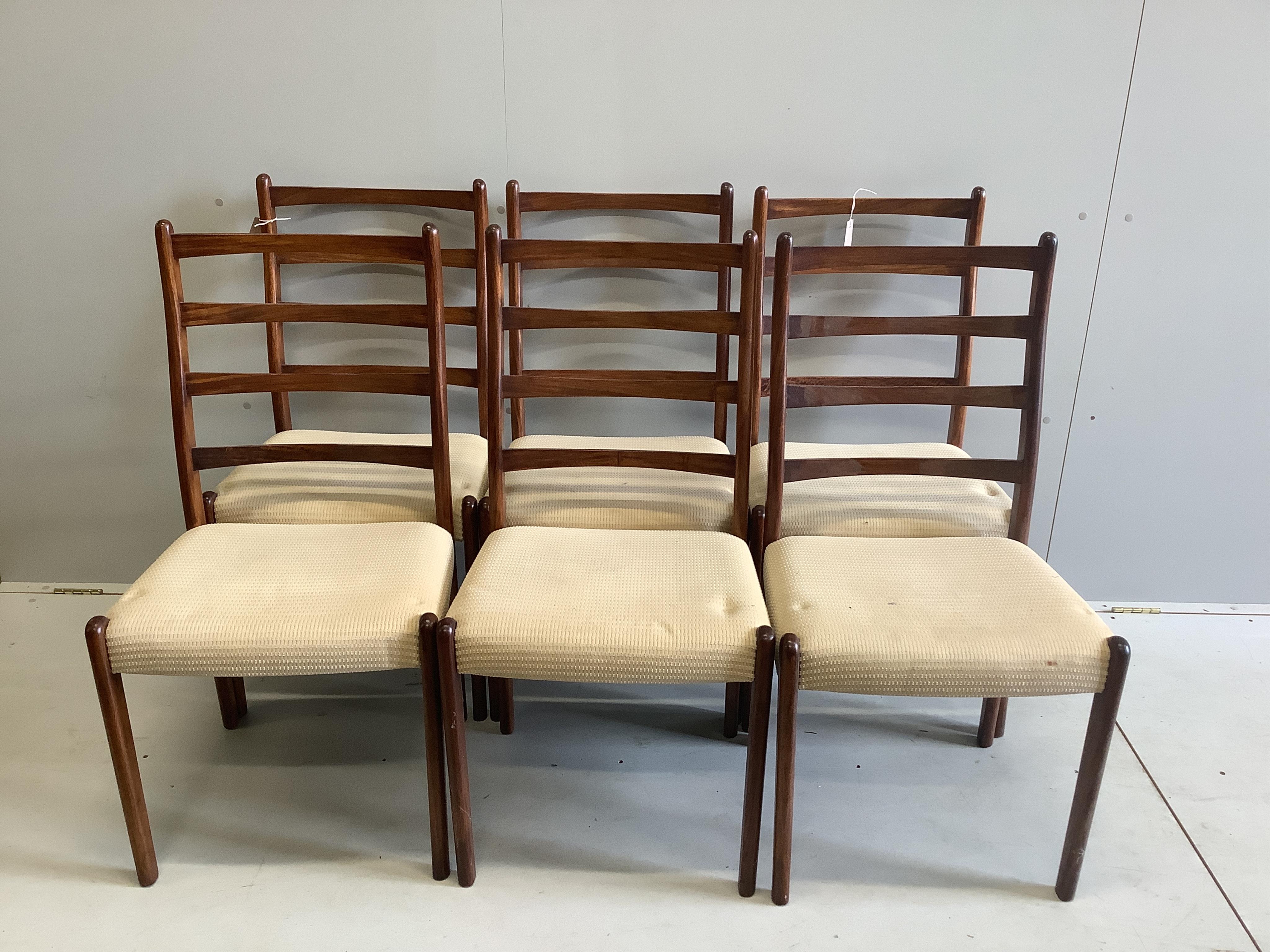 A set of six mid century Aphromosa dining chairs, width 49cm, depth 46cm, height 96cm. Condition - good